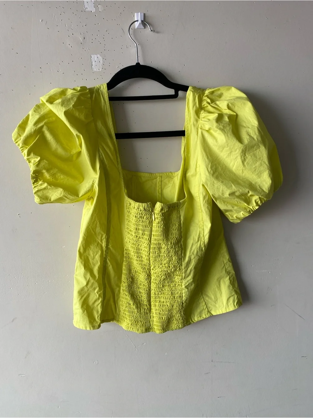 J.Crew Neon Yellow Puff Sleeve Square Neck Smocked Corset Top 6 Cottagecore
